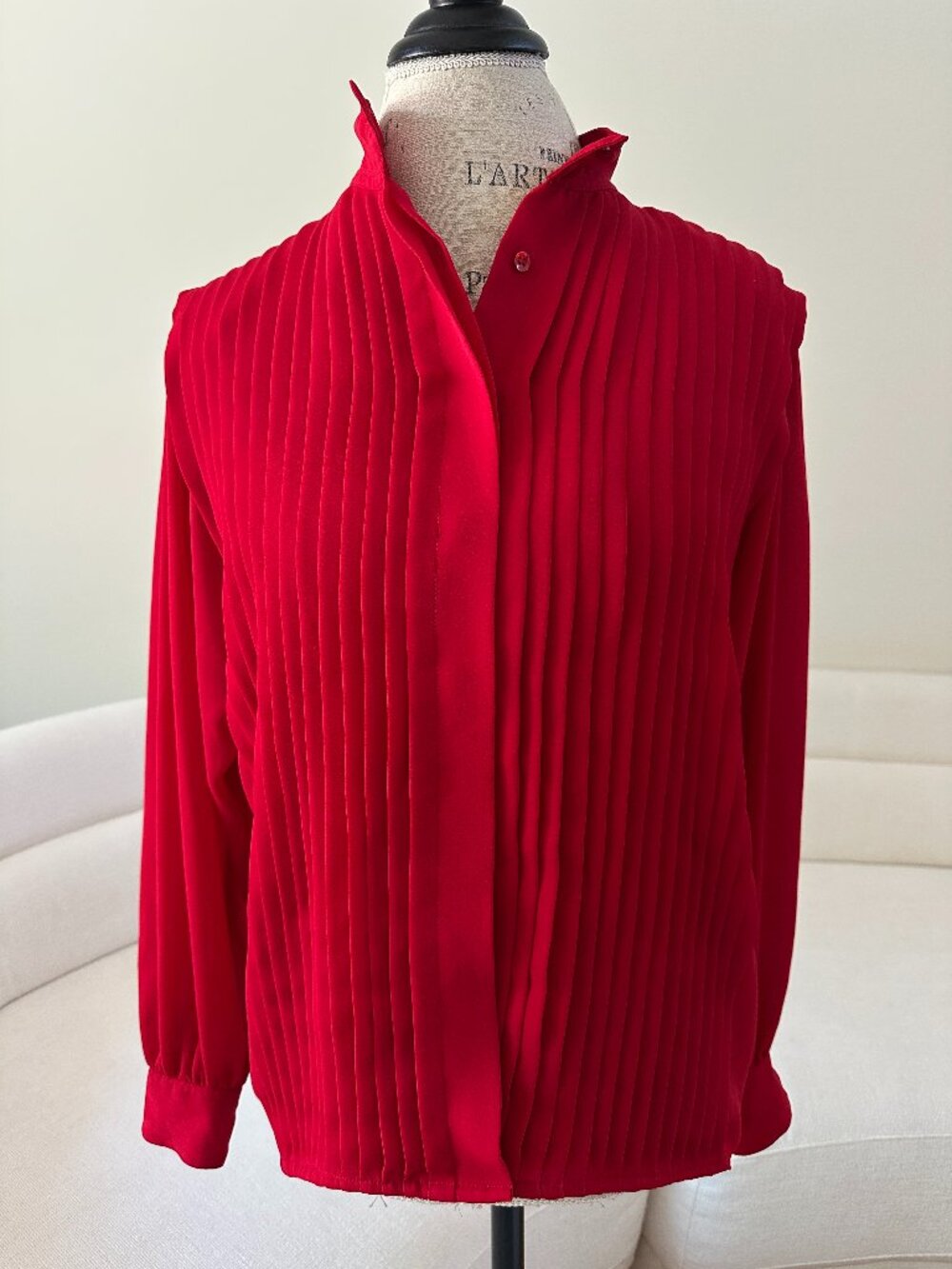 Vintage Laura & Jayne Red Pleated Blouse Size 14 80s 90s